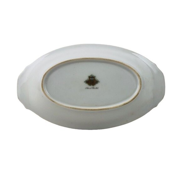 Meito China Oval Bowl Dish Gold Burgundy Trim Japan Hand Painted Vintage - Picture 4 of 10